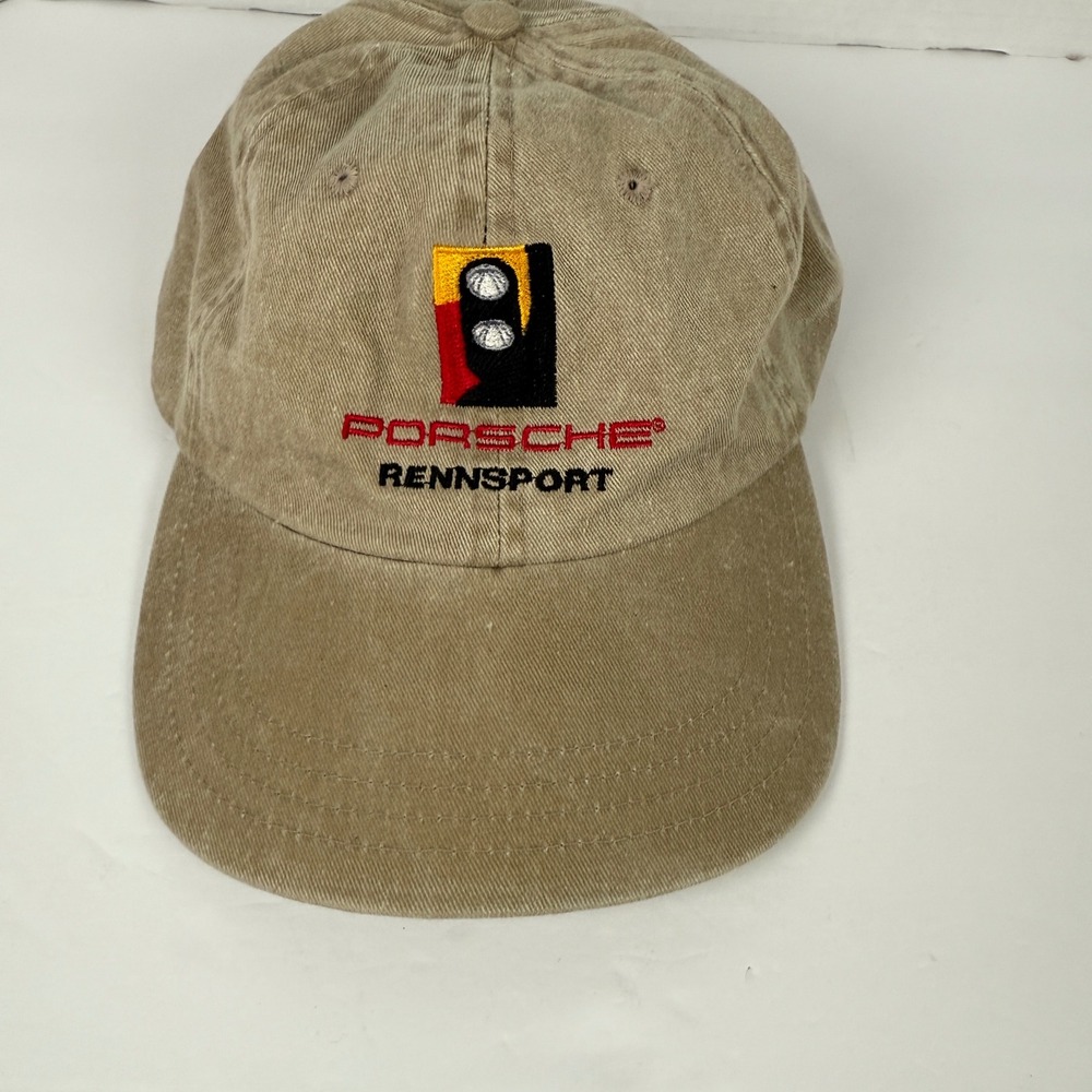 VTG 2001 Porsche Rennsport Reunion Hat Lime Rock Park men's tan embroidered Y2K